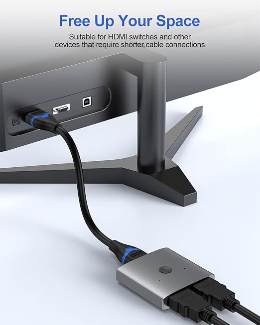 HDMI Cable 2FT 4K, Short HDMI Cable 2 Foot High Speed HDMI 2.0 Cord 4K@60Hz, 2K@144Hz, 1080P@240Hz, HDR, 3D, ARC for TV Box, Switch, Laptop, HDTV, Monitor, PS5/PS4, Xbox