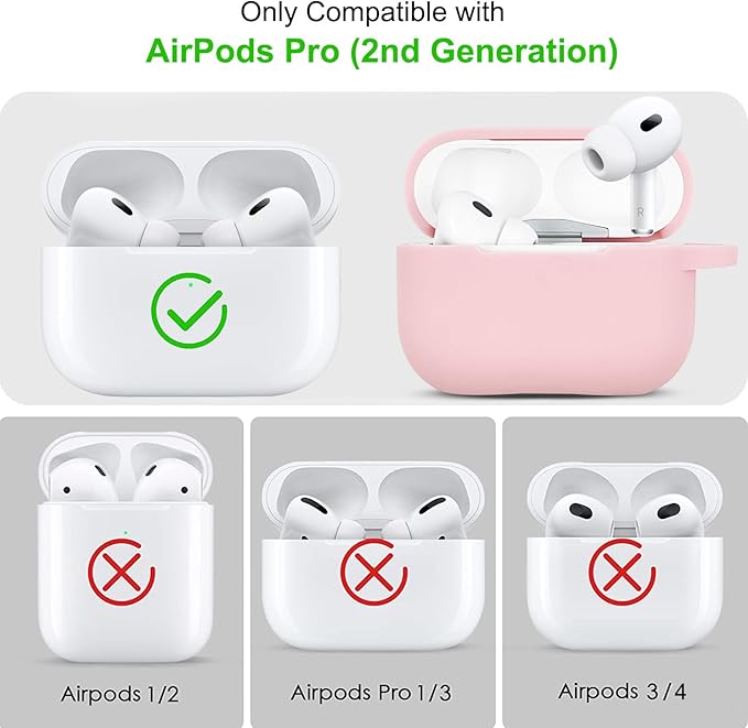 Compatible with Airpods Pro 2nd Generation Case Cover 2022, Soft Silicone Protective Cover with Bracelet Keychain for Apple Airpods Pro 2 Case for Women (Pink)