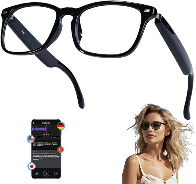 AI Smart Wireless Bluetooth Translation Glasses for Men/Women with Speakers/Bluetooth&140+ Languages Translation Sports/Travel/Drive/Busniess (C3+AI+Color Change Lenses+Black)