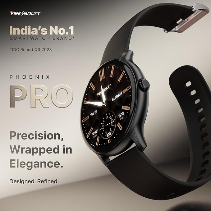 Fire-Boltt Phoenix Pro 35.3mm (1.39 inch) Bluetooth Calling Smart Watch, AI Voice Assistant, Metal Body with 120+ Sports Modes, SpO2, Heart Rate Monitoring (Black).