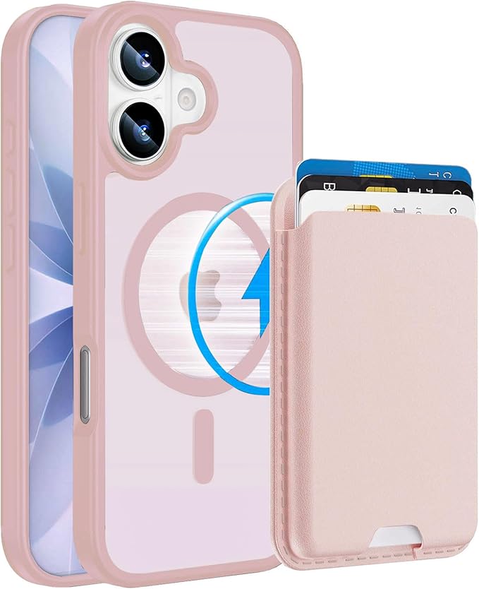 Magnetic for iPhone 17 Case with Detachable Wallet, Compatible with MagSafe, Credit Card Holder with Slim Shockproof Protective Phone Cover, Pink