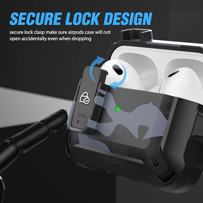 Valkit Airpods Pro Case Cover with Lock, Military Armor Series, Camo Black, Compatible with Airpods Pro 2019