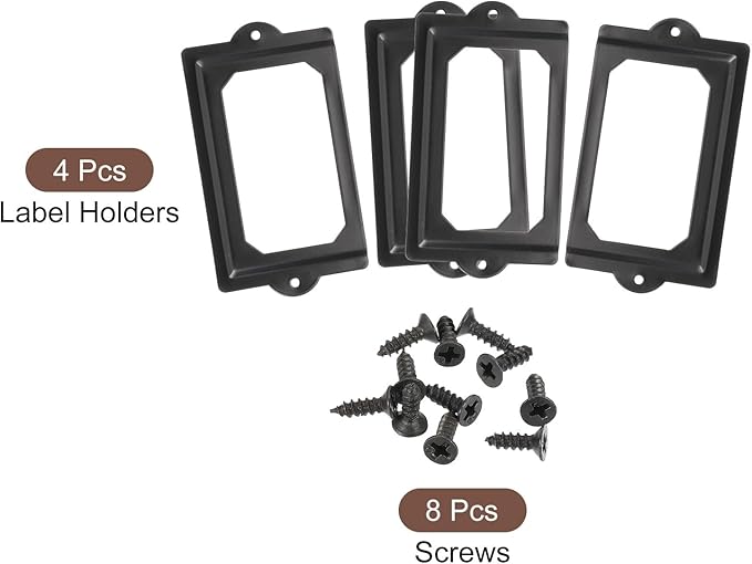 uxcell Metal Label Holders, 124x70mm 4pcs File Name Card Tag Label Holder Frame for Office Library Drawer Cabinet Shelves, Black