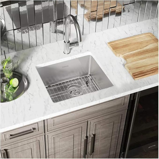 VADANIA Bar Prep Sink 18-inch, 18"x18"x10", Single Bowl, Undermount, 18 Gauge T304 Stainless Steel, Satin Finish, with Strainer & Bottom Grid, cUPC listed
