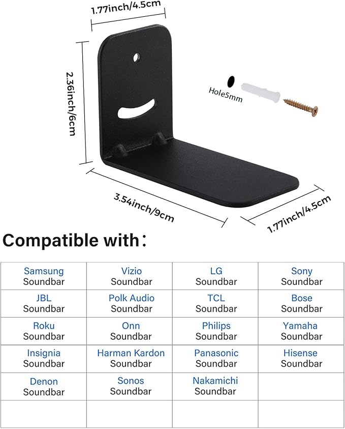 Universal Sound Bar Mount Brackets Wall Mount Shelf for Samsung, Sony, LG, JBL, Polk Audio, Vizio, Roku, Bose, Onn Soundbar Mount Mounting Bracket