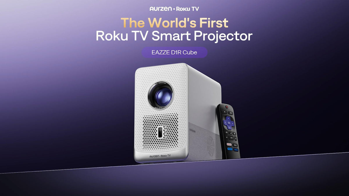 Aurzen Roku TV D1R Cube Smart Outdoor Projector with WiFi and Bluetooth
