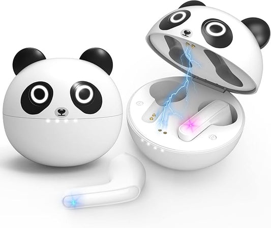 Kids Earbuds, Wireless Bluetooth Girls Boys Headphones with Microphones, 85dB Healthy Volume Control Protect Hearing, Lightweight, Waterproof, 30Hrs Playtime,Earphones for iPad Tablet Computers, Panda