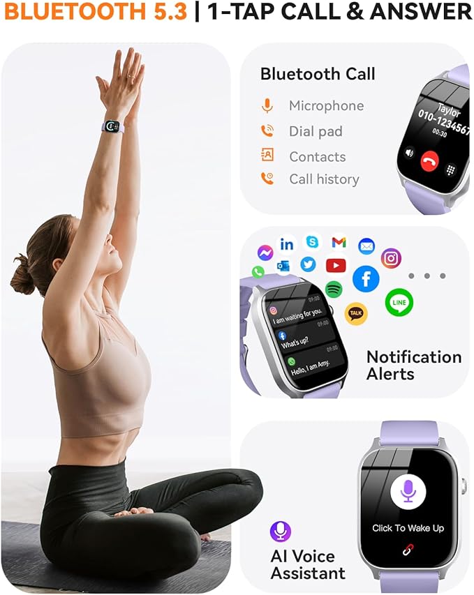 Smart Watches for Women Men, Fitness Tracker Watch with 110 Sports Modes, Step Counter/Sleep Monitor/Pedometer, IP68 Waterproof, Bluetooth Call & Music Control Smartwatch for iPhone/Android,Pueple
