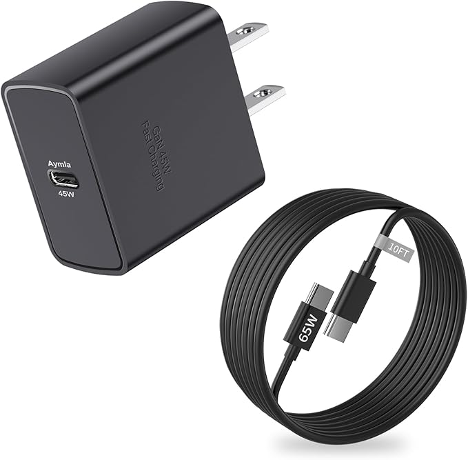 45W USB C Fast GaN Charger for Google Pixel 9 Pro XL/9 Pro/9/8 Pro/8/8a/7 Pro/7a/7/6/5/4 XL, Aymla 45 Watt Type C Adapter PD 3.0/PPS Wall Plug Charging Rapidly Block with 10 FT C to C Cable (Black)