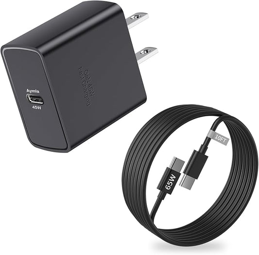 45W USB C Fast GaN Charger for Google Pixel 9 Pro XL/9 Pro/9/8 Pro/8/8a/7 Pro/7a/7/6/5/4 XL, Aymla 45 Watt Type C Adapter PD 3.0/PPS Wall Plug Charging Rapidly Block with 10 FT C to C Cable (Black)
