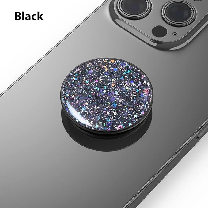 Phone Ring Holder, Phone Grip Holder Finger Kickstand, Foldable & Adjustable Metal Cell Phone Rings Gripper Stand Work with Magnetic Car Mount for iPhone Samsung & Other Phones - Sparkle Black