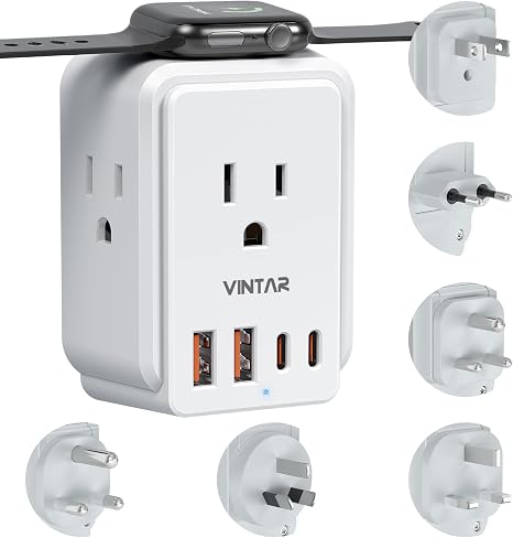 VINTAR Universal Travel Adapter for Apple Watch Charger, Type A,C,D,G,I,M