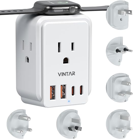 VINTAR Universal Travel Adapter for Apple Watch Charger, Type A,C,D,G,I,M