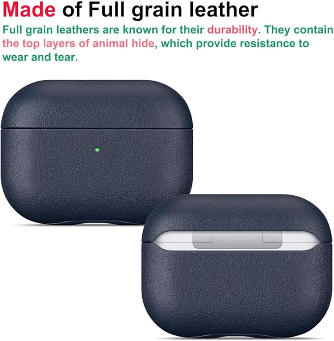 LOPIE Leather Case for AirPods Pro 2 - Handmade AirPods Pro 2nd Generation Case Cover with Lanyard - Made of Full Grain Leather - Drop Protection Hard Shell Cover - Wireless Charging Compatible - Blue