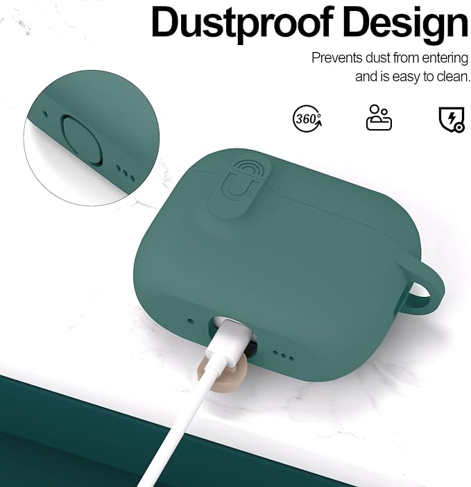 ATUAT for AirPods Pro 3 Case with Magnetic Lid Lock, Protective Soft Silicone Cover with Keychain Cleaner Kit for Women Men for Apple AirPods Pro 3rd Generation(2025), Front LED Visible, Pine Green