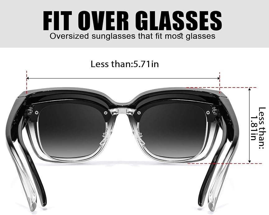LVIOE 2 Pack Polarized Fit Over Sunglasses for Women Men Oversized Square Over Glasses Sunglasses with UV Protection LS7511
