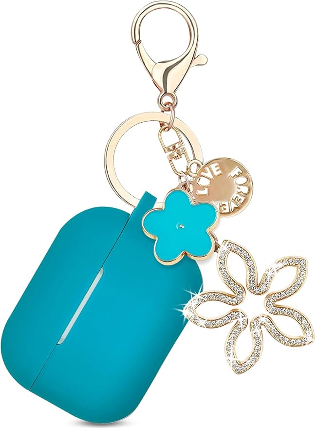 Compatible with AirPods Pro 2nd Generation Case with Cleaner Kit, Silicone Protective Case for Apple AirPod Pro 2nd/1st Earbuds Wireless Charging Cases with Bling Keychain (Aqua Green)