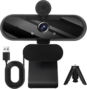 HD 1080P Webcam with Built-in Microphone and Rotatable Tripod, 1080P Video and Wide Angle Camera, Privacy Cover, for Desktop PC or Laptop Computer （Black） - Image 1