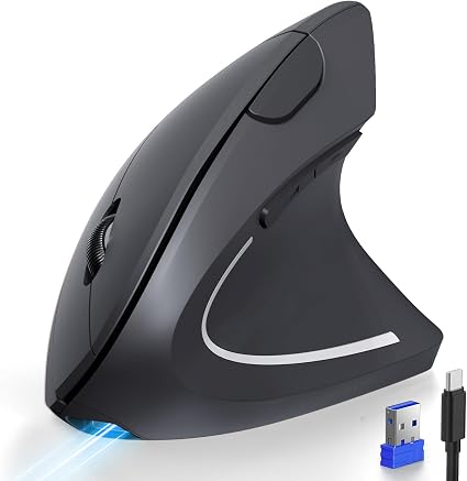 TECKNET Vertical Ergonomic Mouse with Jiggler Bluetooth Rechargeable