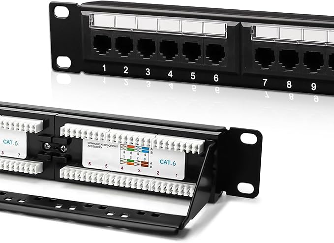 Cat6 Patch Panel 24-Port, UTP 1U 19-Inch Rack Mount Network Panel, All-in-One Design with Built-in Cable Management, Gigabit Ready Ethernet Punch Down Panel (110 Type Tool Compatible)