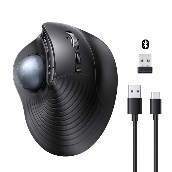 UGREEN M785DR Wireless Trackball Mouse, Bluetooth & 2.4G, Thumb Control