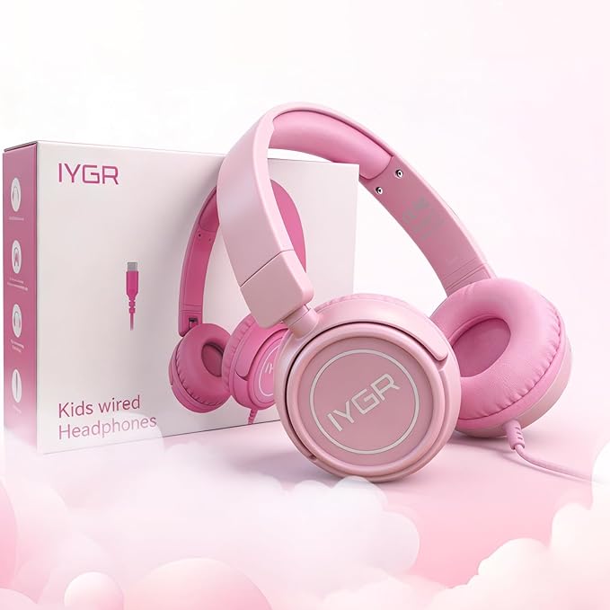 K6 Kids Headphones USB C, 85dB Safe Volume Headphones for Kids, Stereo Sound Foldable Headphone for School, Comfortable Fit On-Ear Headphone for Smartphones/iPad/Tablet/Plane/Travel