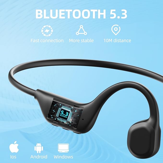 Bone Conduction Headphones Bluetooth 5.3 Open Ear Headphones, 7H Playtime Wireless Headphones, IPX5 Sweatproof Lightweight Sports Headset for Running, Cycling, Walking