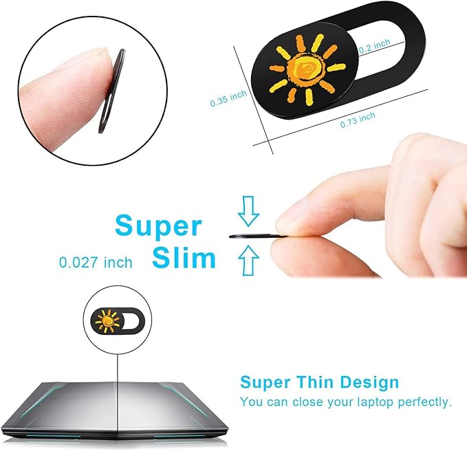 SIREG Webcam Cover Ultra Thin - Web Camera Cover fits Laptop,Tablet,PC,Computer, Smartphone, Protect Your Privacy and Security,Strong Adhesive (Sun-Black & 3 Pack)