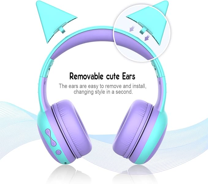 gorsun Kids Bluetooth Headphones, Portable Wireless Headset for Kids, Bluetooth 5.3, Over-Ear Toddler Headphones with Microphone, 85dB Volume Limited, 40 Hours Playtime (Purple+Blue)
