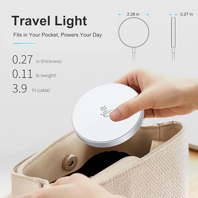 Wireless Charger- Qi2 Wireless Charger iPhone,15W iPhone Charger Pad, Magnetic Charger for iPhone 17/16/15/14/13/12 Series for Desk, Nightstand, Travel