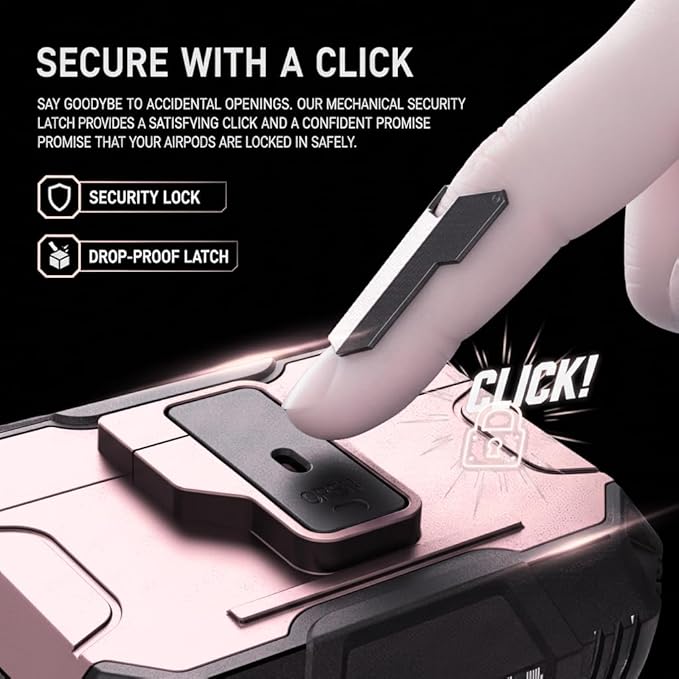 for AirPods Pro 3 Case, Secure Lock Magnetic Lid Cover with Keychain, Military Grade Shockproof Protective Case for Airpods Pro 3rd, Wireless Charging & Front LED Visible, Pink Black