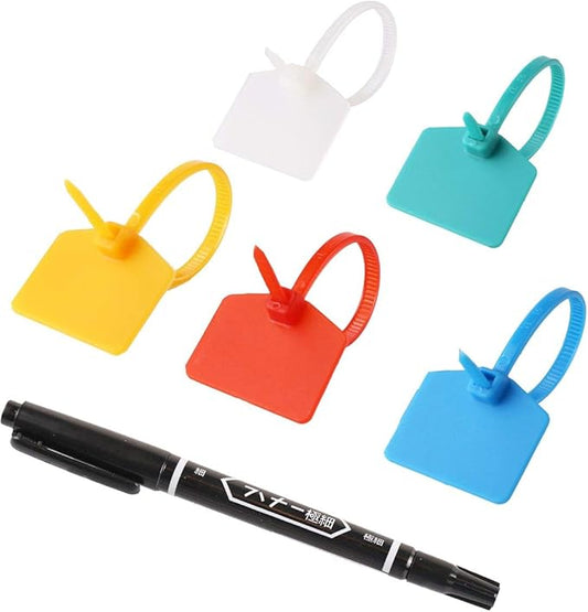AMPCOM Nylon Cable Zip Ties with Marker, Self-Locking Written-on Cable Mark Ties 4.72 in - 5 Colors/ 100PCS