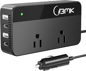 200W Car Power Inverter 12V DC to 110V AC Converter with 2 AC Outlets & 4 USB Ports, Dual QC3.0 + 2 USB-C PD 18W, Cigarette Lighter Plug Adapter for Laptop Tablet Road Trip