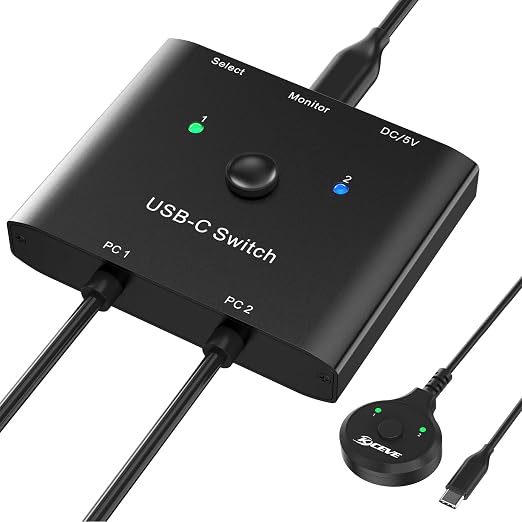 USB C Switch,USB C Switcher 2 Computers,Type C KVM Switch 8K@60Hz 4K@120Hz Video/10Gbps Data Transfer/100W Charging,Compatible with Thunderbolt Device,USB-C Cables Included