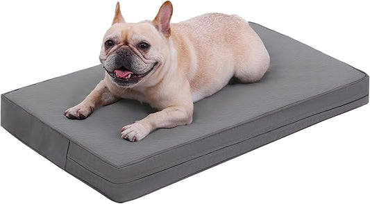 Vonabem Waterproof Dog Bed Medium Pet Crate Pad Washable with Removable Cover Reversible, Foam Dogs Beds Orthopedic, Outdoor Durable Leather Anti-Slip 30 inch Kennel Pads 29"x18" Grey