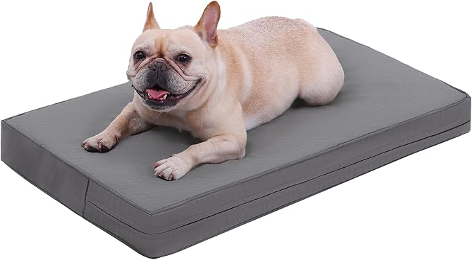 Vonabem Small Dog Bed Waterproof Pet Crate Pad Washable with Removable Cover Reversible, Puppy Cat Beds Orthopedic, Outdoor Durable Leather Anti-Slip 24 inch Kennel Pads 23"x17" Grey