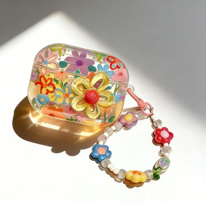 Compatible with AirPods Pro 3 Case 2025 Cases,Hard Cover for Airpods Pro 3rd Case for Air pod Pro 3 Cover with Keychain for iPod Airpods Pro 3 Gen for Women Girls(3D Colorful Flower)