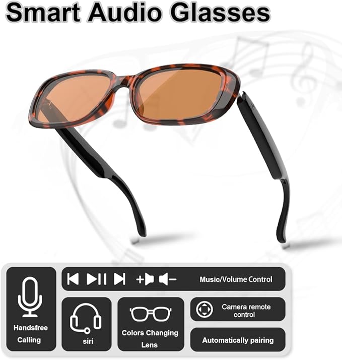 Bluetooth Audio Smart Sunglasses with Speakers, UV400 Protection Blue Light Blocking Glasses for Men Women
