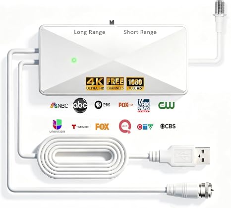 TV Antenna Amplifier, High Gain Indoor Antenna Signal Booster，White