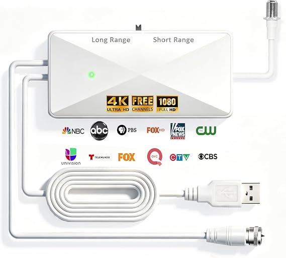 TV Antenna Amplifier, High Gain Indoor Antenna Signal Booster，White