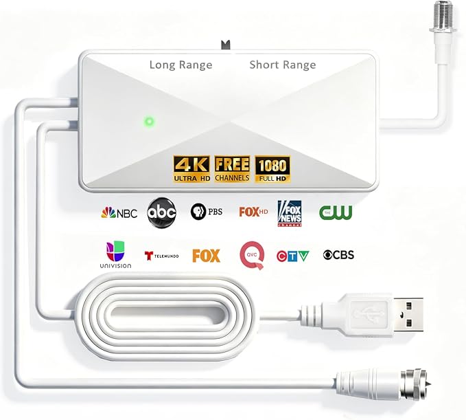TV Antenna Amplifier, High Gain Indoor Antenna Signal Booster，White