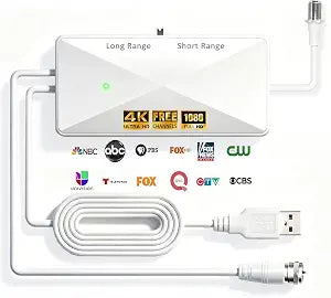 TV Antenna Amplifier, High Gain Indoor Antenna Signal Booster，White