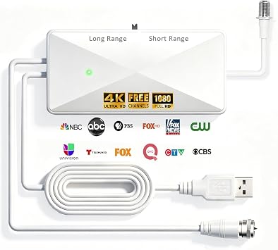 TV Antenna Amplifier, High Gain Indoor Antenna Signal Booster，White