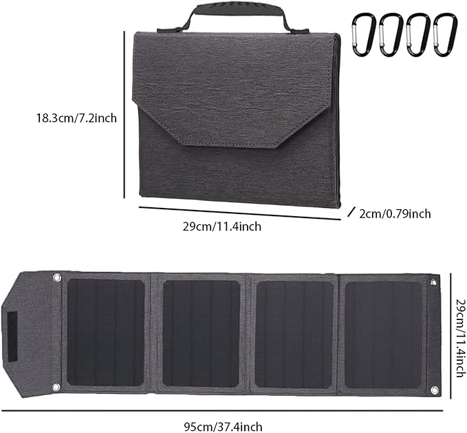 35W Portable Solar Charging Panel with USB-A/Type-C/DC Ports for Mobile Phones, Waterproof Smartphone Battery Charger, Foldable Solar Panel for Emergency Camping, Outdoor and Travel (Grey)