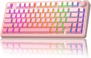 AULA F75 Pro Wireless Mechanical Keyboard Silent Version,75% Hot Swappable Custom Keyboard with Knob,RGB Backlit,Pre-lubed Switches,Side Printed PBT Keycaps,2.4GHz/USB-C/BT5.0 PC Gaming Keyboards,Pink