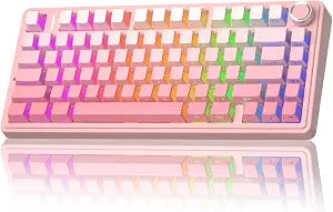 AULA F75 Pro Wireless Mechanical Keyboard Silent Version,75% Hot Swappable Custom Keyboard with Knob,RGB Backlit,Pre-lubed Switches,Side Printed PBT Keycaps,2.4GHz/USB-C/BT5.0 PC Gaming Keyboards,Pink