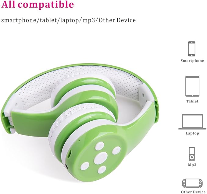 Toddler Headphones Wireless, Bluetooth Kid Headphones for Boys Girls,5 Button Easy use with Sharing Port, Built in Mic for Laptop Phones Computer (bs690 Green)