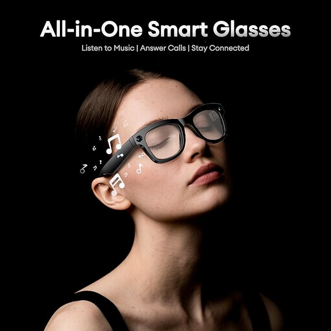 1080P HD AI Smart Camera Glasses, 8MP Camera Bluetooth 5.4 Recording Glasses, Dual Mic ENC Noise Reduction, Blue Light Filtering Lenses, Video Glasses with Men and Women, M01Pro White