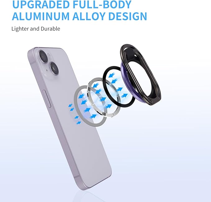 Magnetic Phone Ring Holder Stand for Mag Safe Finger Grip Adjustable Phone Ring Kickstand Mag Safe Accessories for iPhone 16/15/14/13/12 Series Removable for Wireless Charging