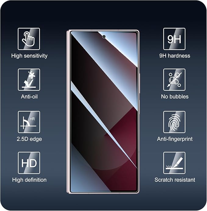 Privacy Screen Protector for Samsung Galaxy Fold 7 FE & Fold 6, Anti-Spy Tempered Glass, 9H Hardness Double Shatterproof, Impact Resistant & Scratch Proof - 3 Pack